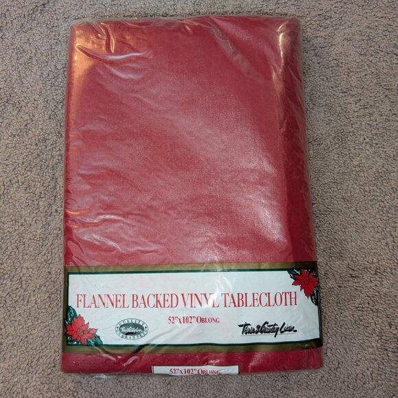 NEW Vintage Town & Country Linen Flannel Backed Vinyl 52"x102" Oblong Tablecloth - Picture 1 of 2